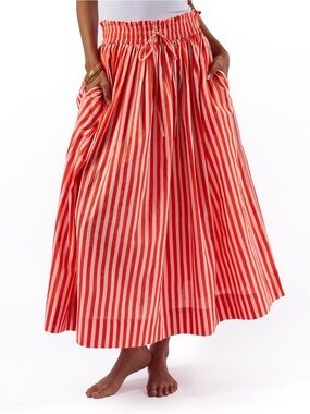 NEW INK + ALLOY KEATON STRIPE SKIRT CORAL + BLUSH
